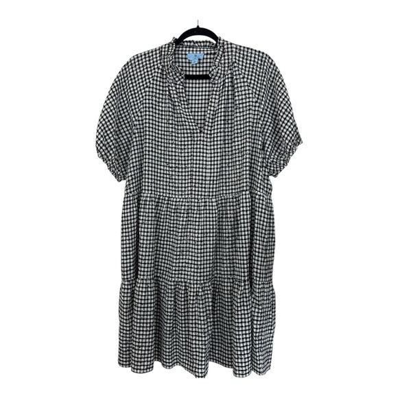 CeCe Tiered Mini Dress Short Sleeve Babydoll Sz Extra Large Black White Gingham - Picture 1 of 9